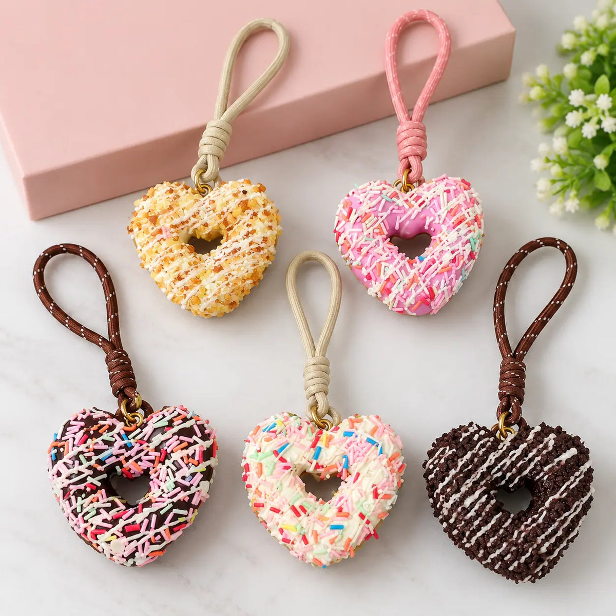 Multicolor Heart Shape Sprinkled Donut Charm