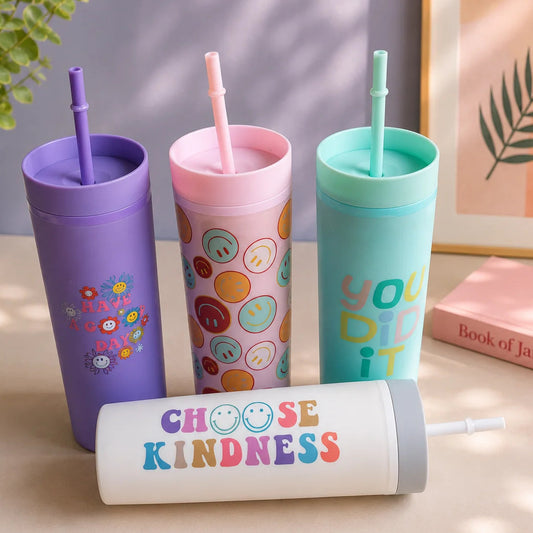 Printed Plastic Cup With Straw - Minor Fault
