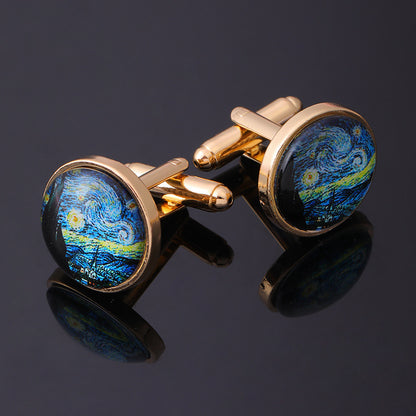 Van Gogh Starry Night Time Gemstone Cufflink Stud