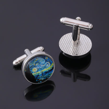 Van Gogh Starry Night Time Gemstone Cufflink Stud