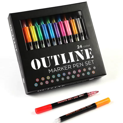 24Double Line Outliner Metallic Markers