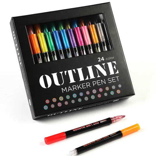 24Double Line Outliner Metallic Markers