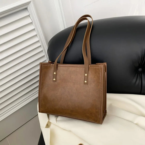 PU Leather Large Capacity Versatile Square Shape Tote Bag