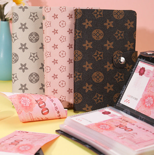 Collection of patterned card holders on a colorful background