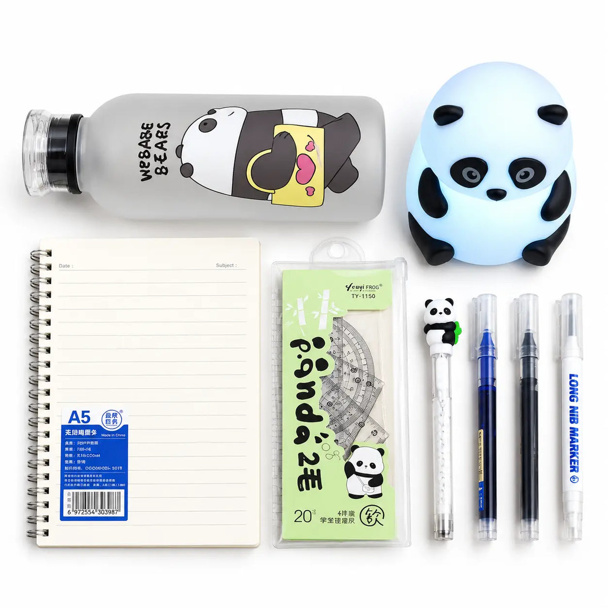 Panda-Themed Stationery Set with LED Lamp