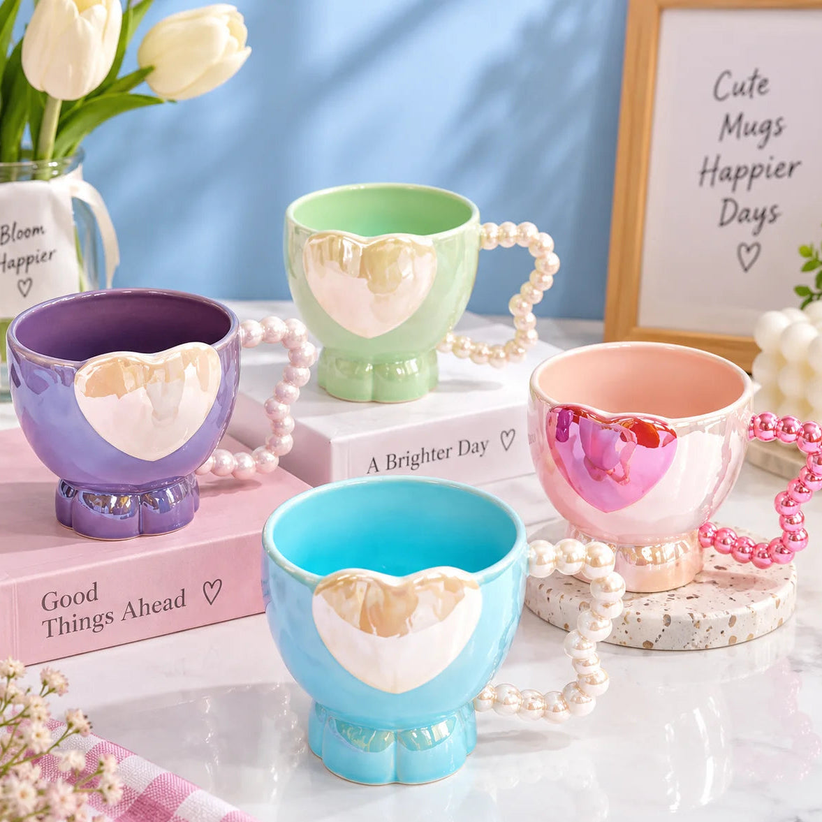 Pastel Heart Handle Ceramic Mug