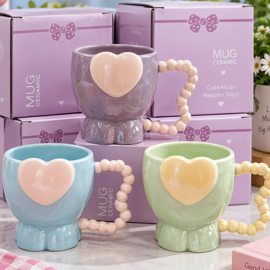 Pastel Heart Handle Ceramic Mug