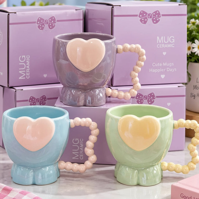 Pastel Heart Handle Ceramic Mug