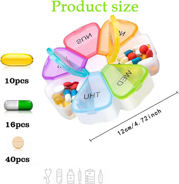 Portable Rainbow Colored Weekly Pill Box and Tablet Dispenser
