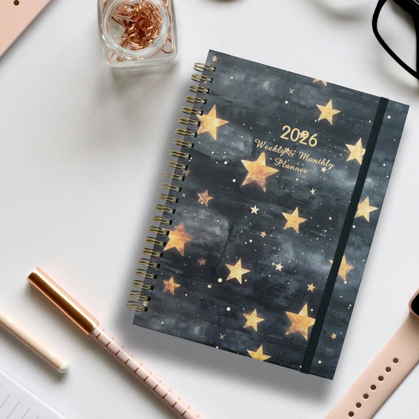 2026 Premium Coil Design Galaxy Star Weekly & Monthly Planner with Strap