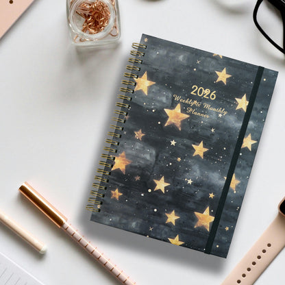 2026 Premium Coil Design Galaxy Star Weekly & Monthly Planner with Strap