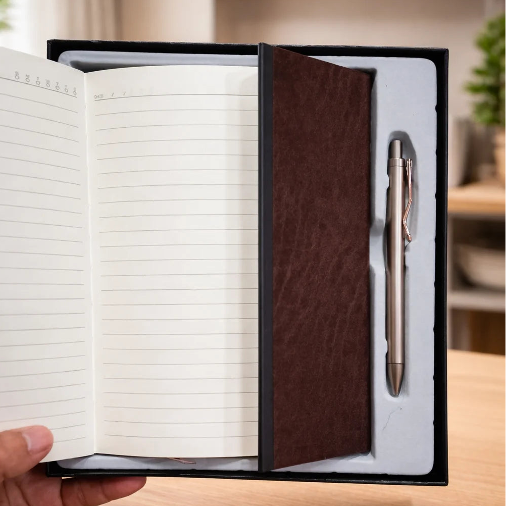 Notebook Box Set Premium Leather Notebook Gift Box with Metal Pen – thepaperworm