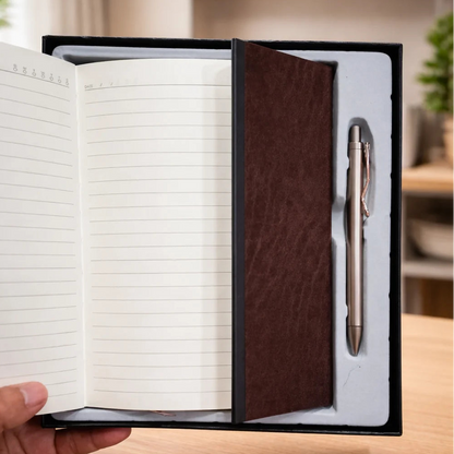 Premium Leather Notebook Gift Box with Metal Pen