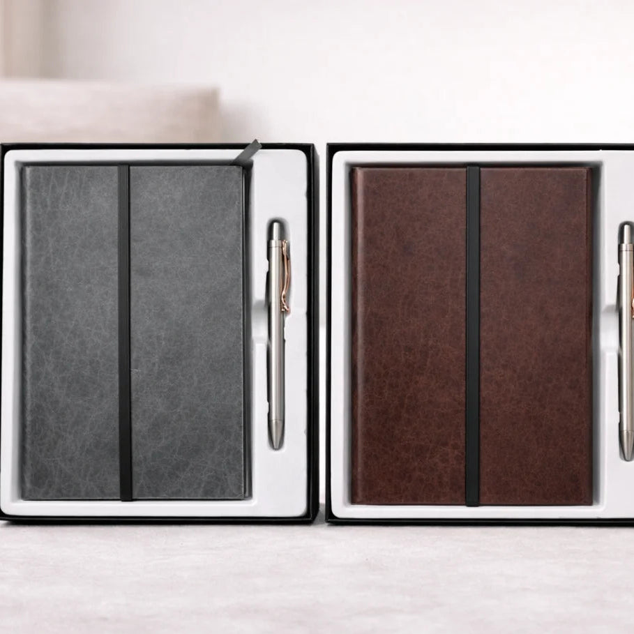 Premium Leather Notebook Gift Box with Metal Pen – thepaperworm