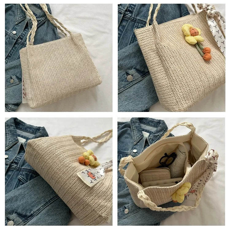 Pu Straw Large Capacity Shoulder & Tote Bag