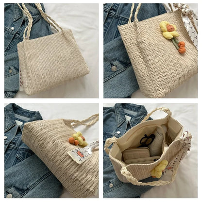 Pu Straw Large Capacity Shoulder & Tote Bag