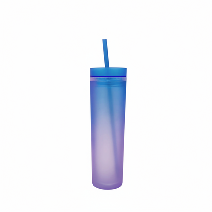 Rainbow Gradient Color Plastic Cup with Straw