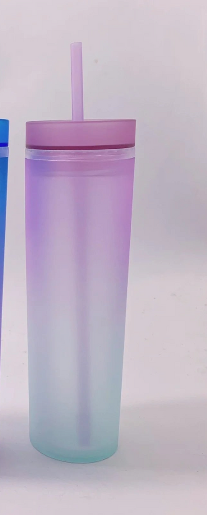 Rainbow Gradient Color Plastic Cup with Straw