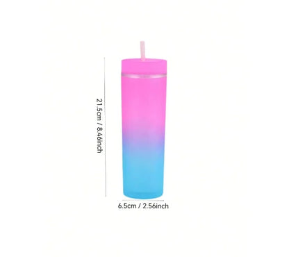 Rainbow Gradient Color Plastic Cup with Straw