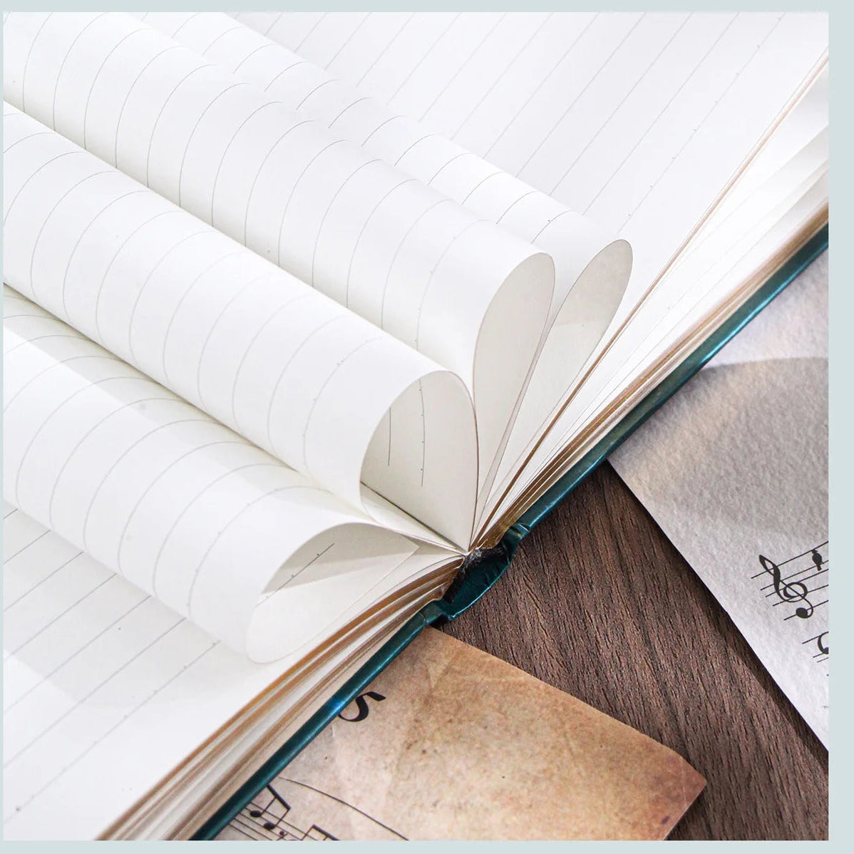 Open book with decorative leaves on a wooden surface, with text overlay in Chinese.
