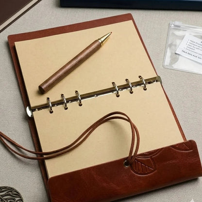 Retro Leaf Leather Journal Gift Set with Pen - Redish Brown