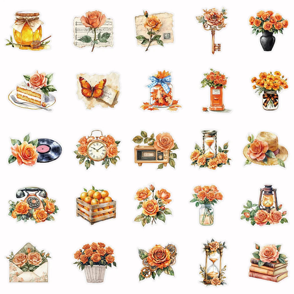 Retro Orange Flower Pet Stickers Pack