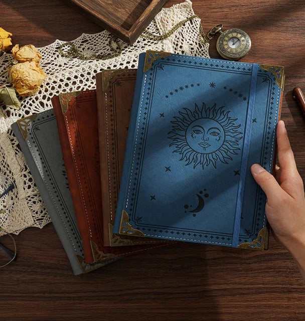 Bohemian Celestial Leather Diary Notebook with Elastic Closure