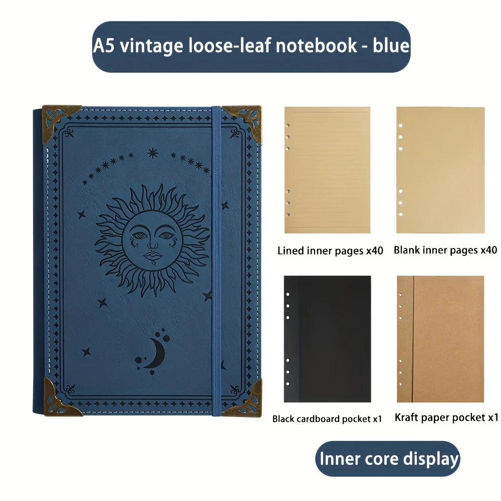 Bohemian Celestial Leather Diary Notebook with Elastic Closure