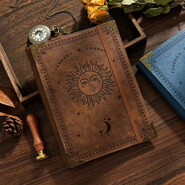 Bohemian Celestial Leather Diary Notebook with Elastic Closure