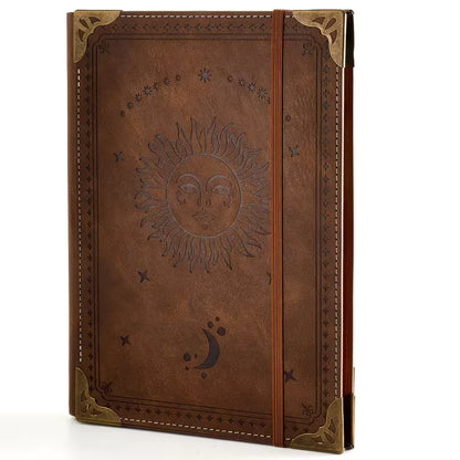 Bohemian Celestial Leather Diary Notebook with Elastic Closure