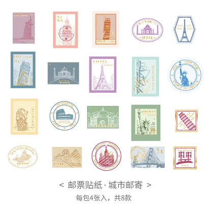 Retro Youth City Travel Notes Stamps Stickers