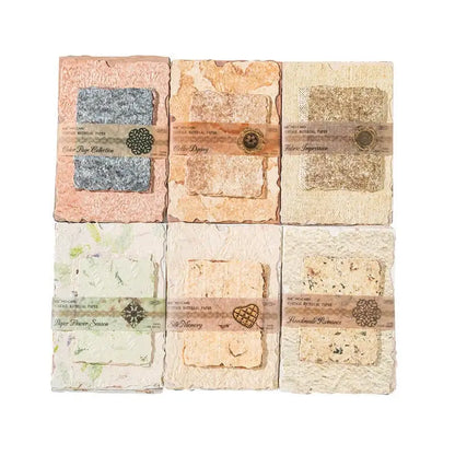 Set of nine square paper samples with different textures and patterns on a white background