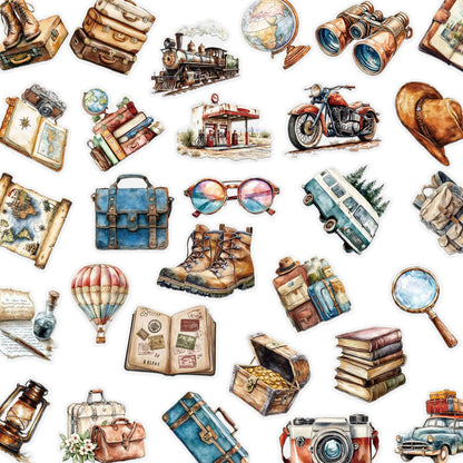 Retro Travel Journal Stickers, Transparent PET