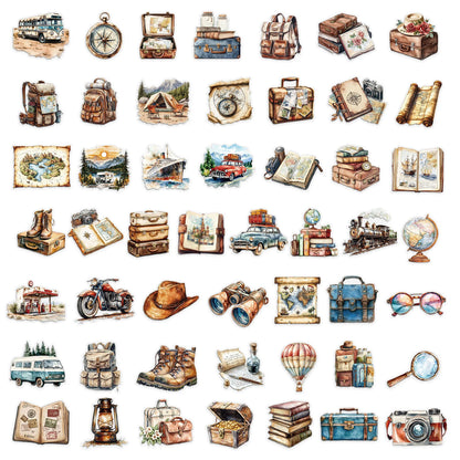 Retro Travel Journal Stickers, Transparent PET