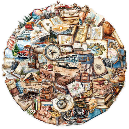 Retro Travel Journal Stickers, Transparent PET