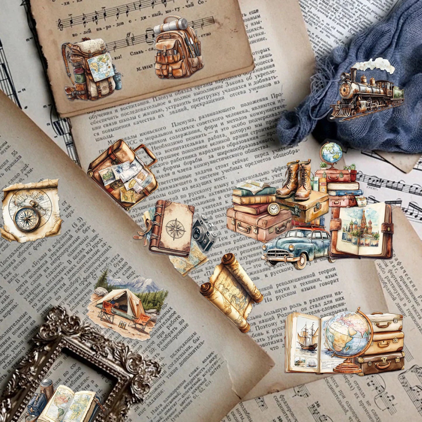 Retro Travel Journal Stickers, Transparent PET