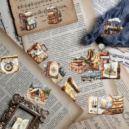 Retro Travel Journal Stickers, Transparent PET