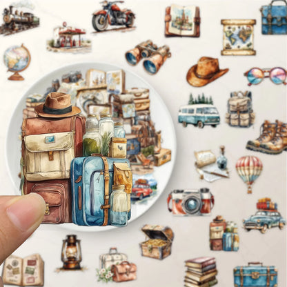Retro Travel Journal Stickers, Transparent PET