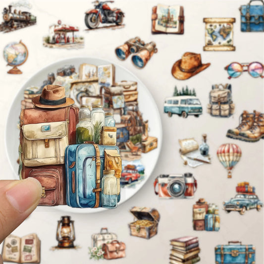 Retro Travel Journal Stickers, Transparent PET
