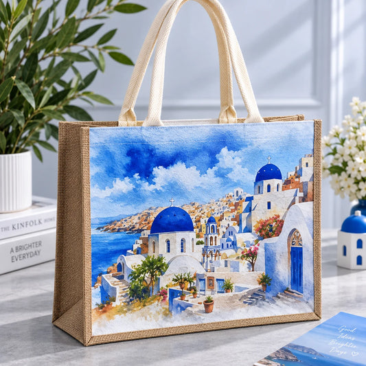 Santorini Watercolour Lifestyle Tote Bag