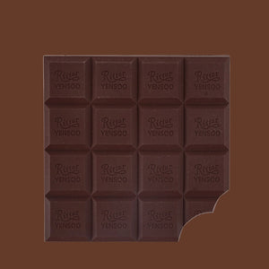 Dark chocolate bar with Ritter Sport logo on a brown background