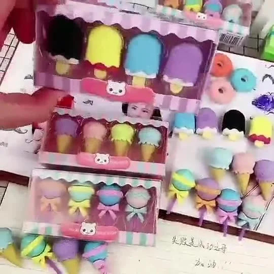 Set of Four Creative Dessert Shape Erasers