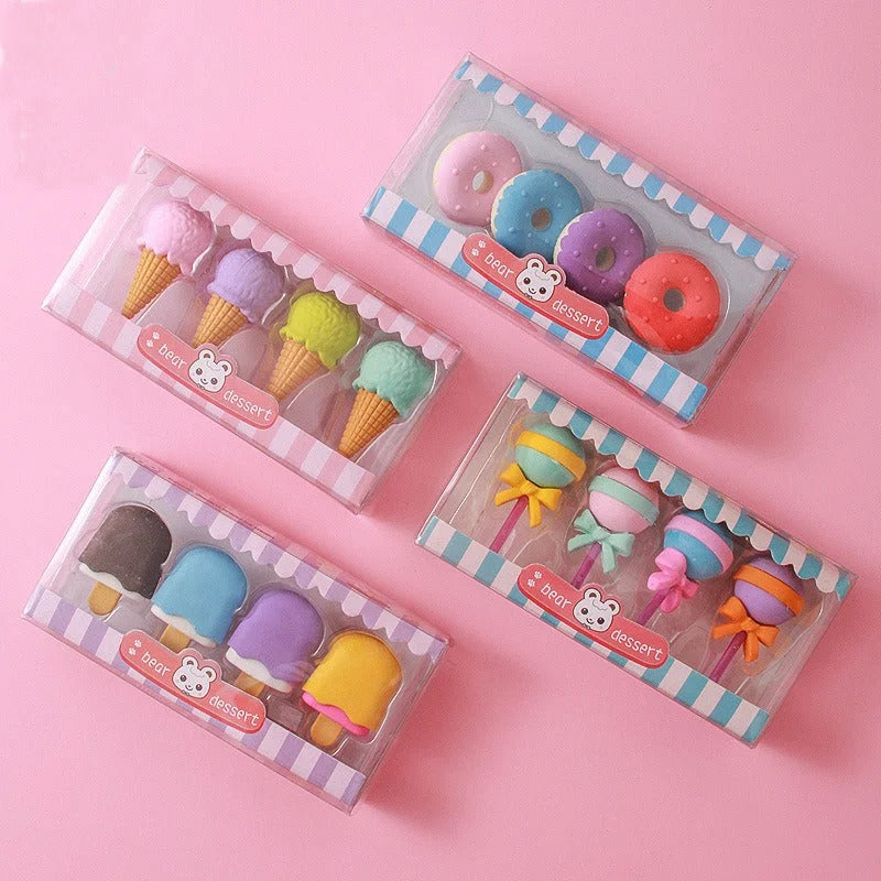 Set of Four Creative Dessert Shape Erasers
