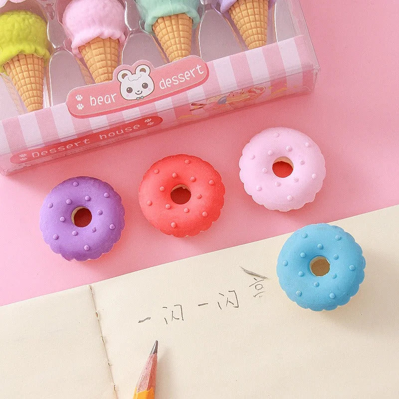 Set of Four Creative Dessert Shape Erasers