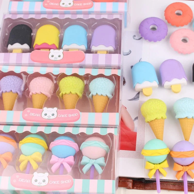 Set of Four Creative Dessert Shape Erasers