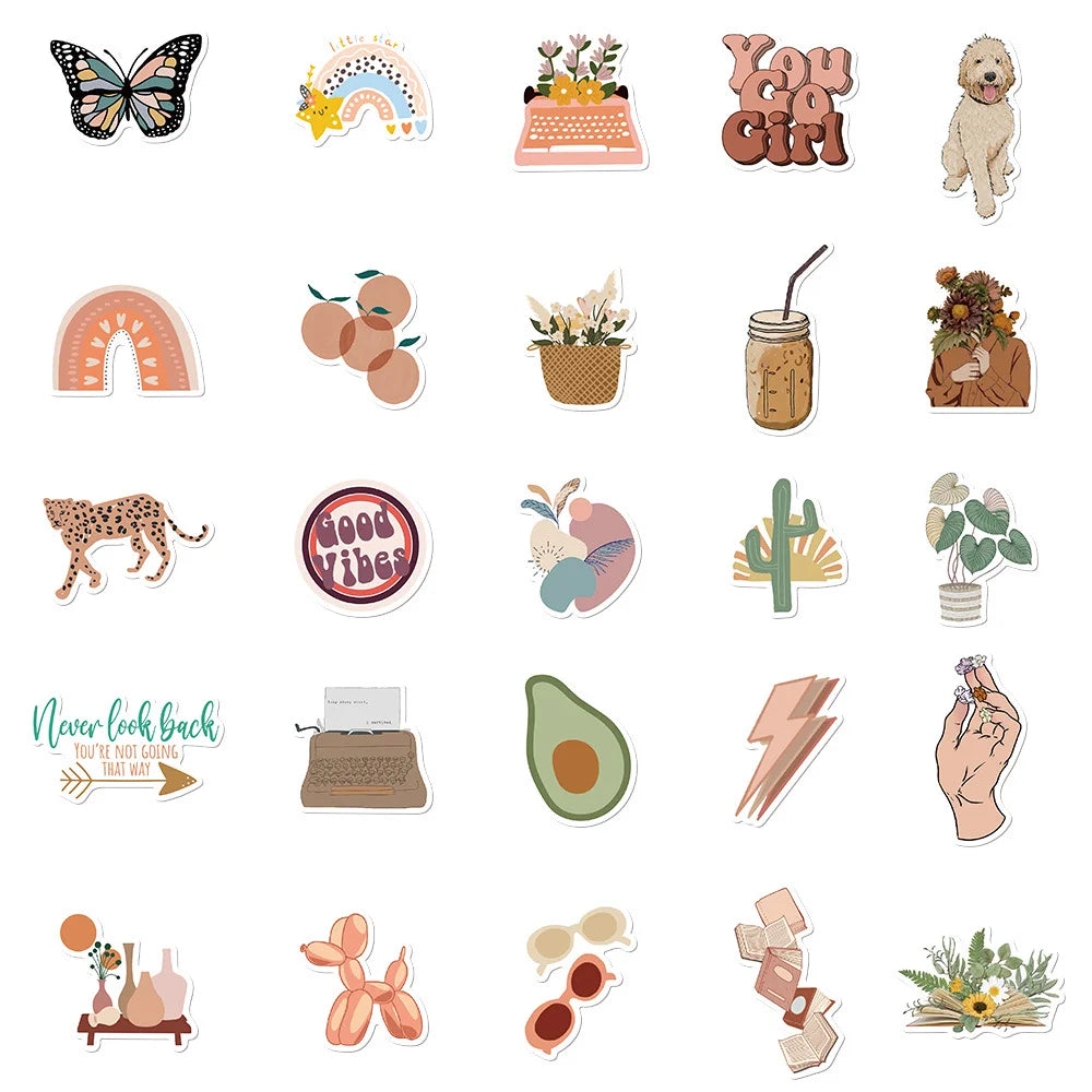 Collection of various stickers with different designs on a white background