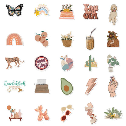 Collection of various stickers with different designs on a white background