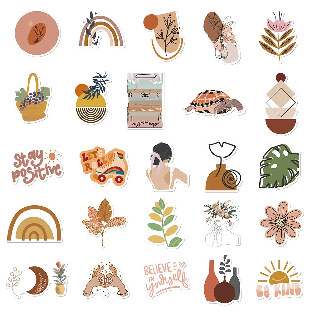 Collection of various illustrated stickers on a white background