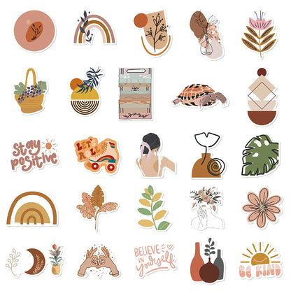 Collection of various illustrated stickers on a white background