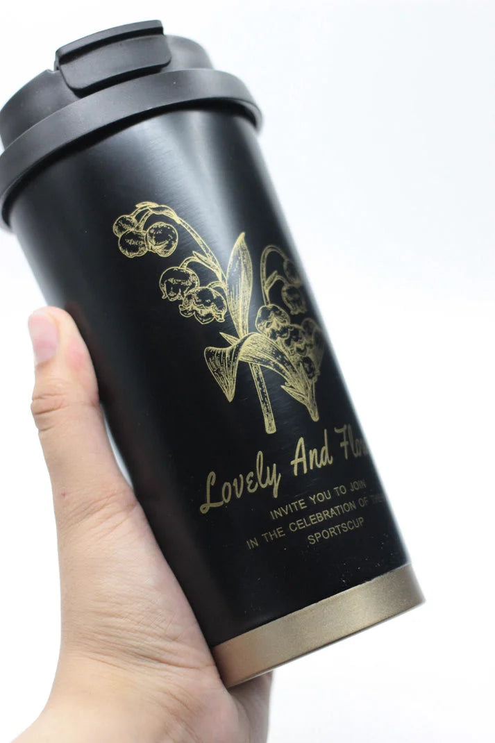 Black Lily of the Valley Steel Insulated Coffee Mug